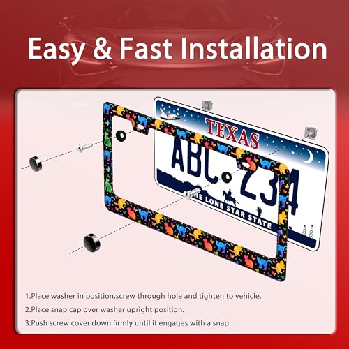 Colorful Cute Cat Pet Stainless Steel License Plate Frame for US Cars Decor (Colorful Cat)