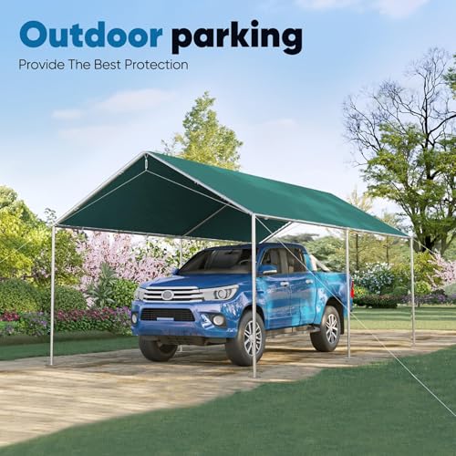 10x15 ft Heavy Duty Car Canopy Galvanized Frame Carport Outdoor Party Tent Boat Shelter with 3 Reinforced Steel Cables (Green / 10'x15')