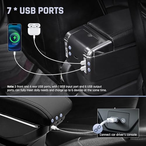 Car Armrest Box for KIA Stonic Rio 3 2018 (7 USB Ports / Black Thread)