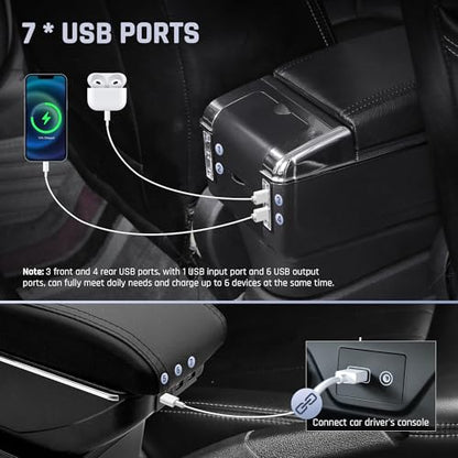 Car Armrest Box for KIA Stonic Rio 3 2018 (7 USB Ports / Black Thread)