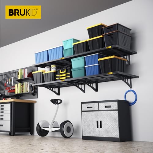 4Pack 2x3ft Adjustable Metal Garage Wall Shelving Heavy Duty Garage Storage Shelf Wall Mounted Black (2x3ft-4Pack / Black)