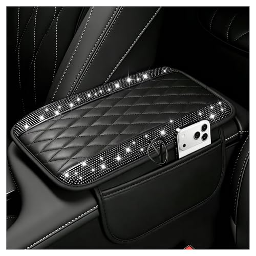 Upgraded Car Center Console Cover with Rhinestones (Upgraded Diamond - Bling Black)