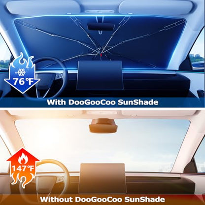2026 Upgraded] DooGooCoo Windshield Sun Shade [Up to 70°F Cooler (Universal - Medium Size)
