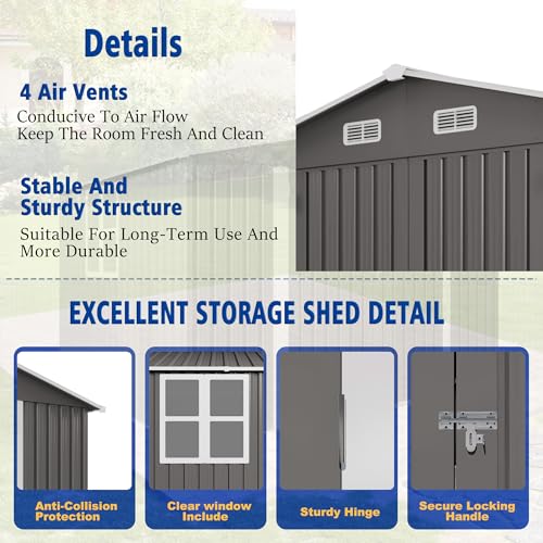 10x8 FT Outdoor Storage Shed with Window (Gray / 10x8ft)