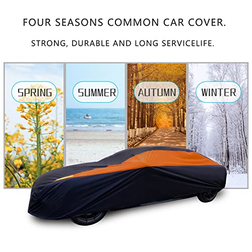 Waterproof Car Cover All Weather Snowproof UV Protection Windproof Outdoor Full car Cover (Fit Hatchback Length(Up to 173 inch） / Orange)