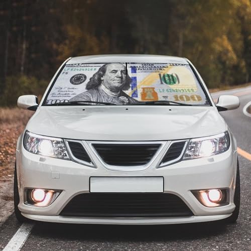 100 Dollar Bill UAS Money Car Windshield Sun Shade Umbrella Automotive Windshield Sunshade Foldable Front Car Accessories Interior Decor to Keep Vehicle Cool for Most Vehicles 57'' X 30'' (57'' X 30'' / style-AB1)