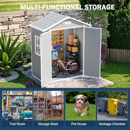 6x3 FT Resin Storage Shed with Floor Included (Gray)