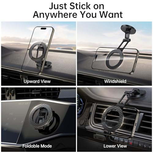 Fits MagSafe Car Mount Magnetic Phone Holder for Dash and Tesla (Carbon Fiber)