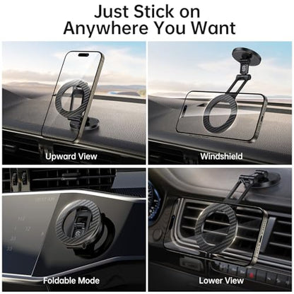 Fits MagSafe Car Mount Magnetic Phone Holder for Dash and Tesla (Carbon Fiber)