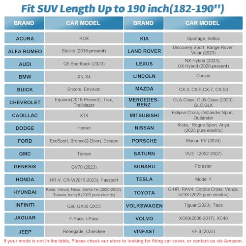 Car Cover SUV Waterproof Car Covers for Automobiles All Weather (Fit SUV Length 182-191 inch)