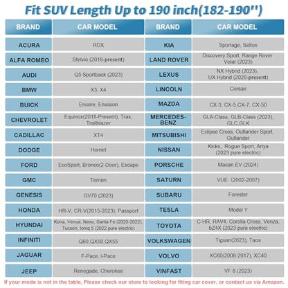 Car Cover SUV Waterproof Car Covers for Automobiles All Weather (Fit SUV Length 182-191 inch)