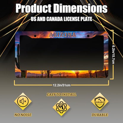 Arizona State Flag Stainless Steel State License Plate Frame 12.2 x 6.2Inch (Arizona Desert Sunset Cactus)