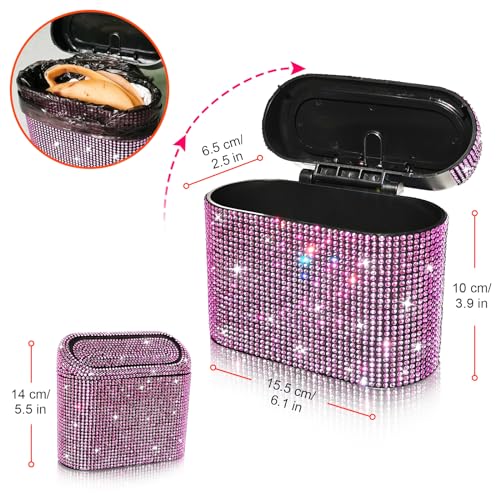 Car Trash Can with Lid (Black/Pink Rhinestone)