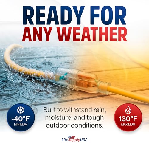 10ft Outdoor Indoor Extension Cord 14 (10 FT / 14AWG / Yellow)