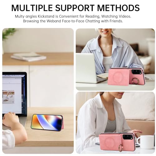 Compatible with Samsung Galaxy S20 5G 6.2 inch Wallet Case and Screen Protector Crossbody Shoulder Strap Ring Buckle Stand Card Holder Magnetic Car Mount Cell Phone Cover for S 20 Women Men Pink (Rose Gold / for S20)
