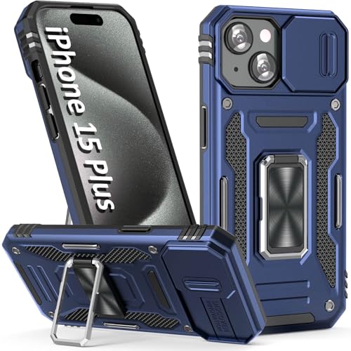 Heavy Duty Phone Case for 15 PlusCase with Camera Cover (★ iPhone 15 Plus 【6.7 inches】 / Navy Blue)