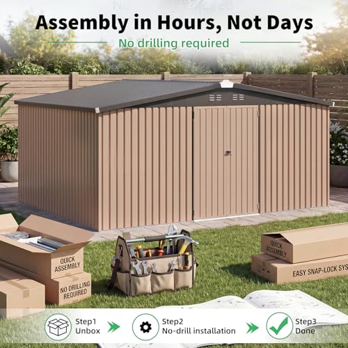 12' x 14' Large Metal Outdoor Storage Shed (Gray / 12x14)