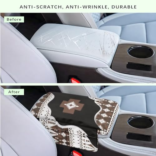 Southwest Aztec Black Brown Car Center Console Cover Comfortable Armrest Storage Box Mat Anti (Southwest Aztec Black Brown)