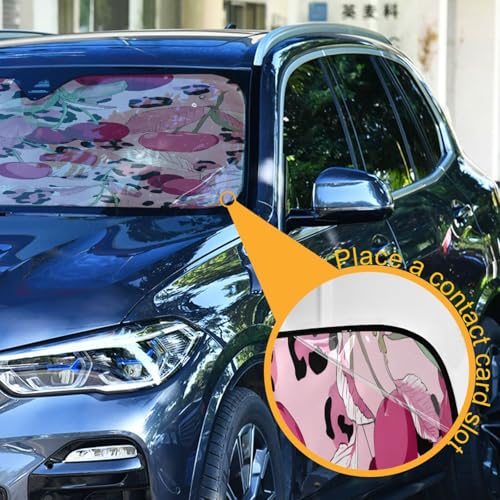 Car Windshield Sun Shade Cheetah Leopard Print Pink Cherry Foldable Car Front Windshield Sunshade Blocks UV Rays Sun Visor Heat Protection for Truck SUV to Keep Your Vehicle Cool (Large / Pink Cherry Leopard)