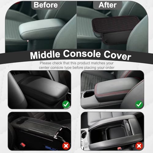 Car Center Console Cover with 2 Organizer Pockets Storage Bags (Black-Red)