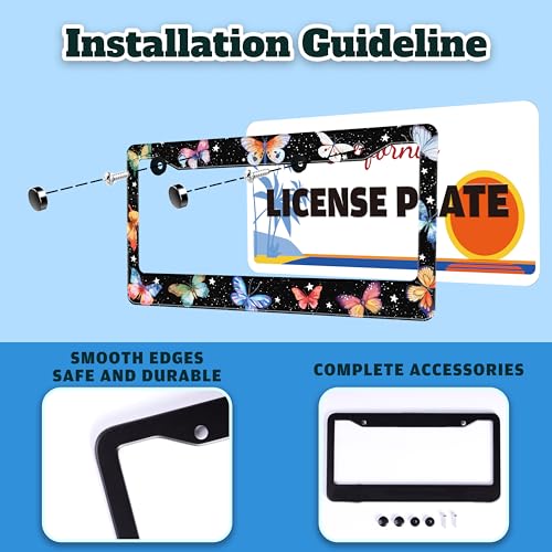Beautiful Colorful Butterfly License Plate Frame Stainless Steel 6 X 12 in (Beautiful Colorful Butterfly)
