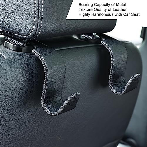 4 Pack Car Headrest Hooks Holds 55lbs Seat Storage Organizer for Bags (Leather Black)
