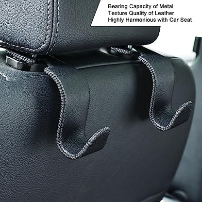 4 Pack Car Headrest Hooks Holds 55lbs Seat Storage Organizer for Bags (Leather Black)