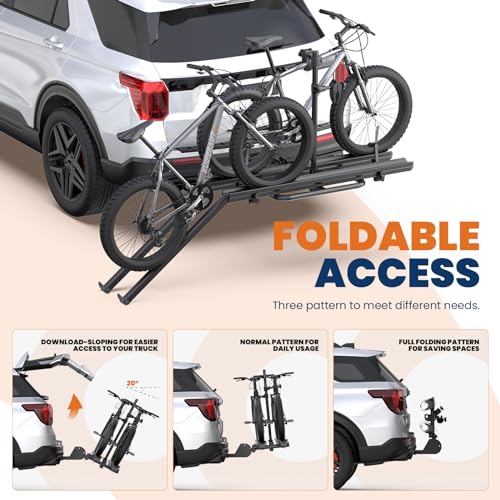 Aluminum 2 EBikes Rack Foldable 2'' Hitch Mounted Carrier Racks w (5 inch)