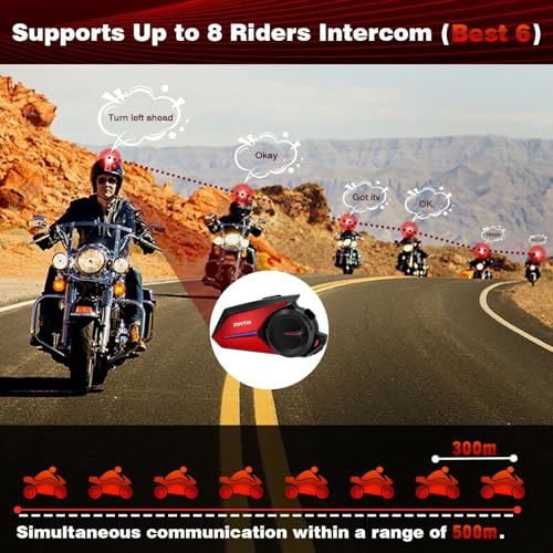 Motorcycle Helmet Headset 8 Riders Communication System X8 Intercom with Music Sharing (Single Pack / Red Single Pack)