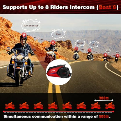 Motorcycle Helmet Headset 8 Riders Communication System X8 Intercom with Music Sharing (Single Pack / Red Single Pack)