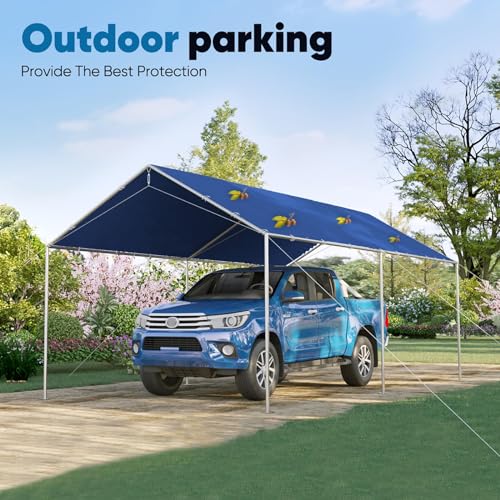 10x20 ft Heavy Duty Car Canopy Galvanized Frame Carport Outdoor Party Tent Boat Shelter with 3 Reinforced Steel Cables (Blue / 10'x20')