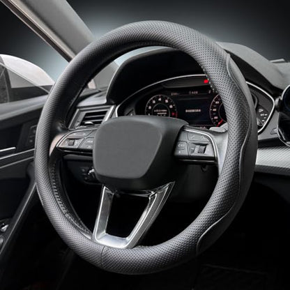 Nappa Premium Leather car Steering Wheel Cover (Black-A)