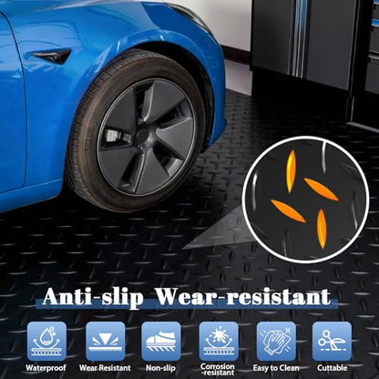 5Ft x 12Ft Rubber Flooring Mats 1.6mm Diamond Plate Flooring Roll (1.6mm-5Ft x 12Ft-Black)