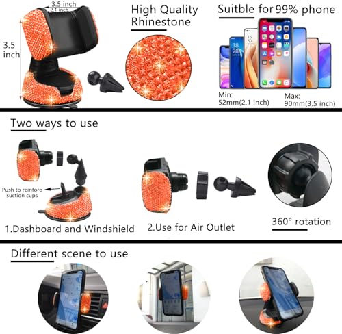 27 PCs Orange Bling Car Accessories Set for Women (Orange Diamond)