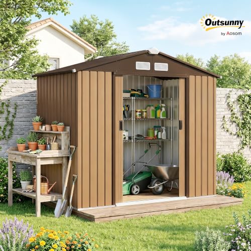 7' x 4' Outdoor Storage Shed Garden Tool Metal Shed Yellow (Yellow / 7' x 4')
