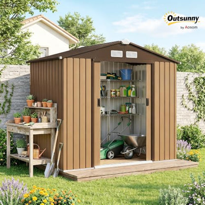 7' x 4' Outdoor Storage Shed Garden Tool Metal Shed Yellow (Yellow / 7' x 4')