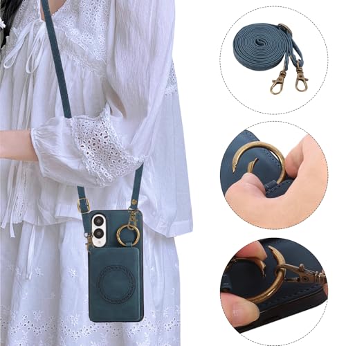 Compatible with Samsung Galaxy S25 Edge Wallet Case Screen Protector Crossbody Shoulder Strap Ring Buckle Stand Card Holder Magnetic Car Mount Phone Cover for S25Edge 25S S 25 25Edge Women Men Green (Green / for S25 edge)