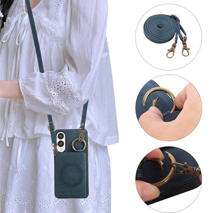 Compatible with Samsung Galaxy S25 Edge Wallet Case Screen Protector Crossbody Shoulder Strap Ring Buckle Stand Card Holder Magnetic Car Mount Phone Cover for S25Edge 25S S 25 25Edge Women Men Green (Green / for S25 edge)