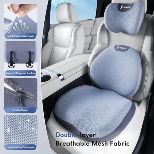Seat Cushion and Lumbar Support Pillow for Office Chair Car (Blue / 3 Pieces)