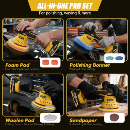 Cordless Car Buffer Polisher w (Yellow)