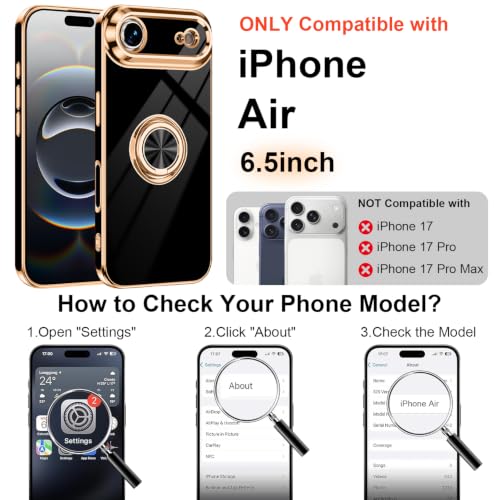 Designed for iPhone Air Case with Ring Stand Slim Black (Black / 6.5'' iPhone Air)