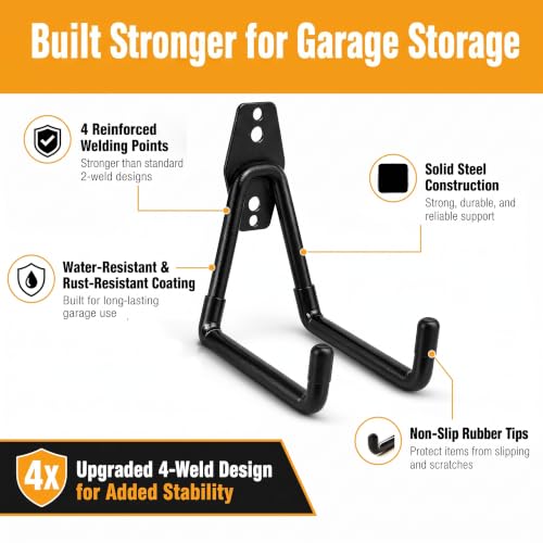 Garage Hooks 6 Pack Medium Square Wall Hooks for Hanging Heavy Duty Ladders (Orange / Medium Square-6pcs)