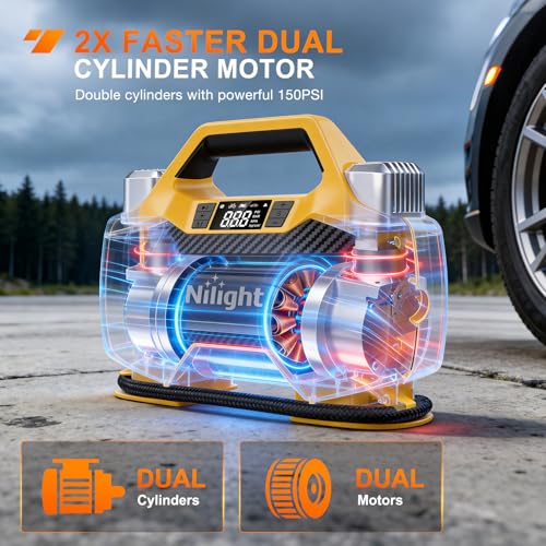 Portable DC 12V Tire Inflator Dual Cylinders and Dual Motors 150PSI (Heavy Duty Tire Inflator)