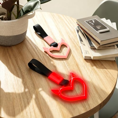 2 Pcs Devil Heart Shaped Car Handle Strap (Luminous Red)