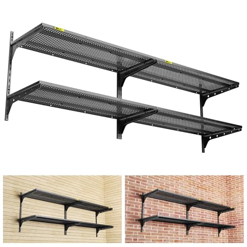 2 Pack×2 Tier 1.3x3ft Garage Shelving Wall Mounted (Black / 4pack-1.3×3ft)