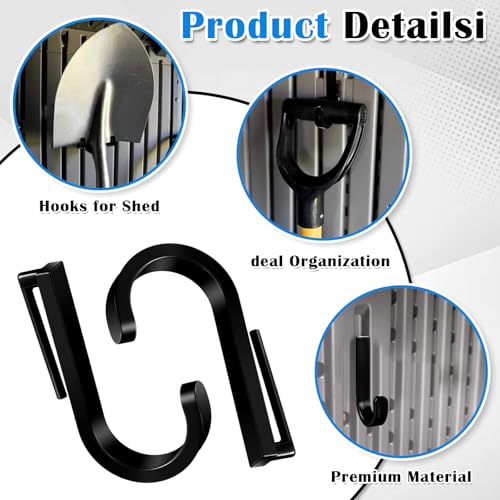 4 Pcs J Tool Hooks Plastic Multi Purpose Shed Accessories for Wall Black Shed Hanger Storage for Garage Hanging Shovel Rake Sports Equipment