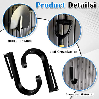 4 Pcs J Tool Hooks Plastic Multi Purpose Shed Accessories for Wall Black Shed Hanger Storage for Garage Hanging Shovel Rake Sports Equipment