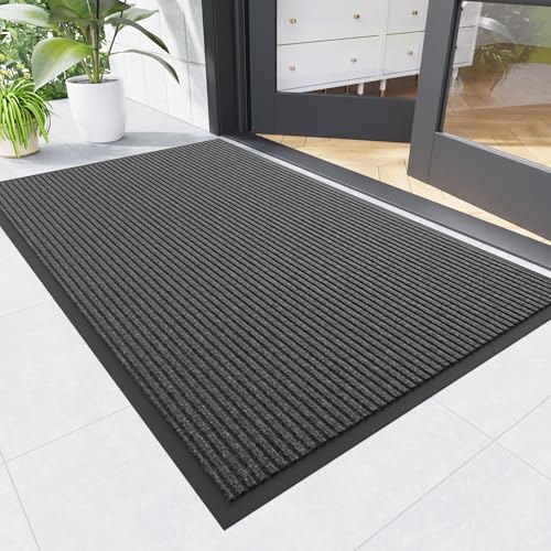 Front Door Mat (3' x 6' (Rectangular) / Gray-stripe)