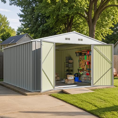 10 x 12 FT Metal Storage Shed for Outdoor with Floor Frame (Gray / 10x12 FT)
