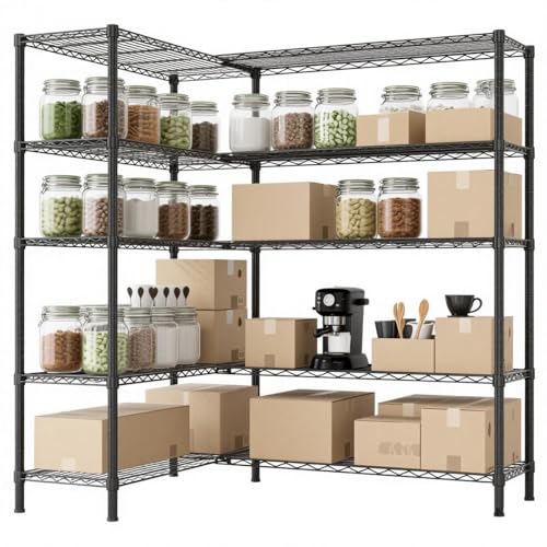 70" W Storage Shelves 1600LBS Heavy Duty Metal Shelving (Black / 69.8"W × 15.8"D × 71"H)